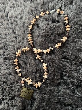 Handcrafted Brown & Cream Beaded Necklace with Pendant - Women Jewelry